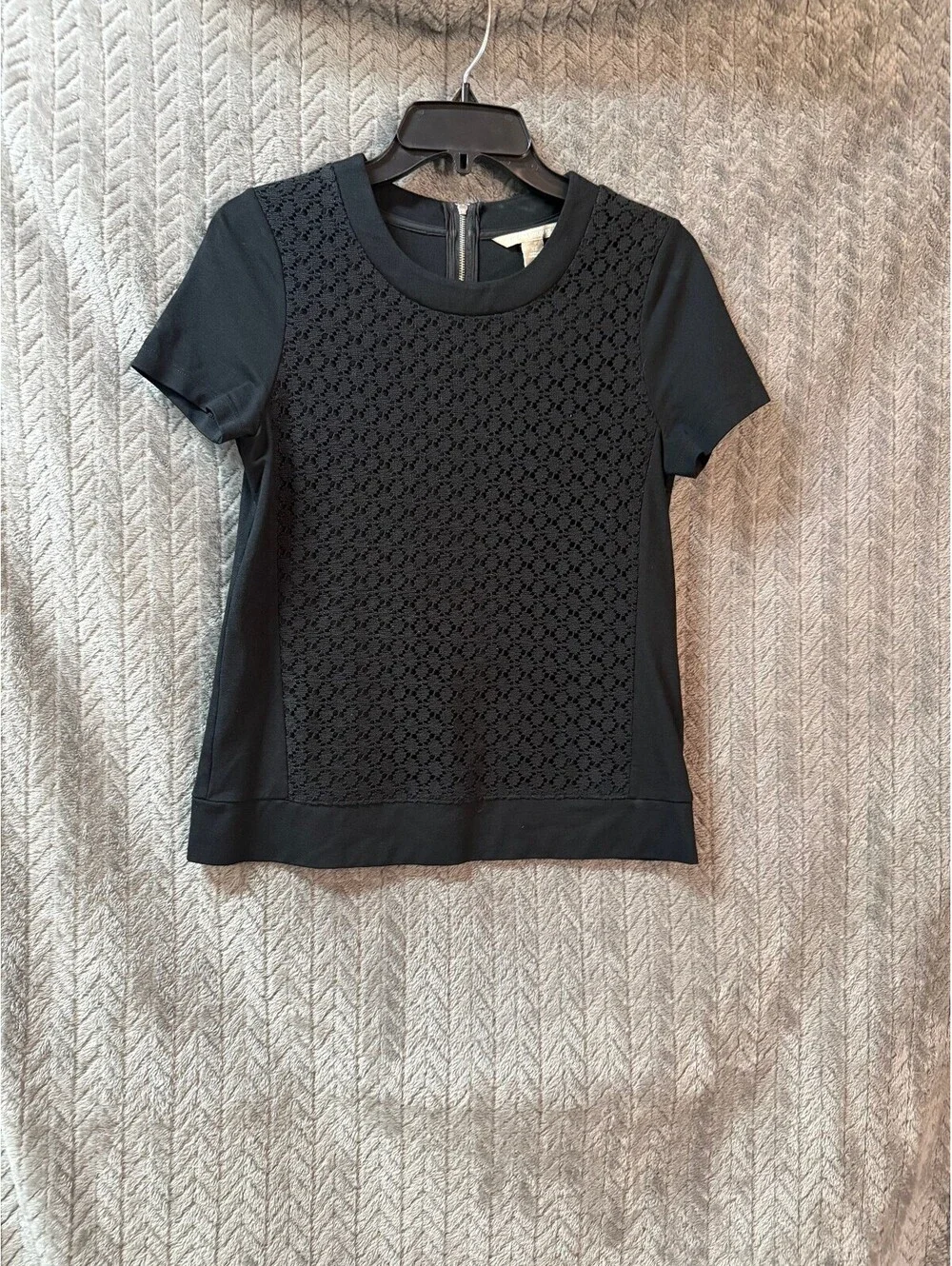 Banana Republic Women's Black Short Sleeve Lace Front Top XS